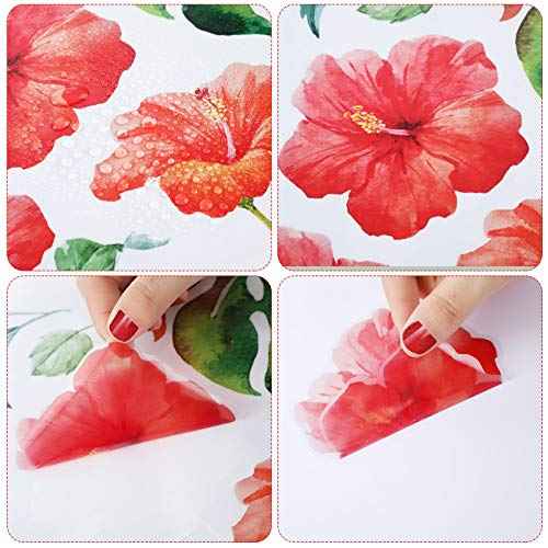 66 Pieces Large Palm Leaves Wall Decals Tropical Hibiscus Flower Peel Removable Stickers Green Plants Fresh Leaves Stickers for DIY Bedroom Living Room Office Bathroom Wall Corner