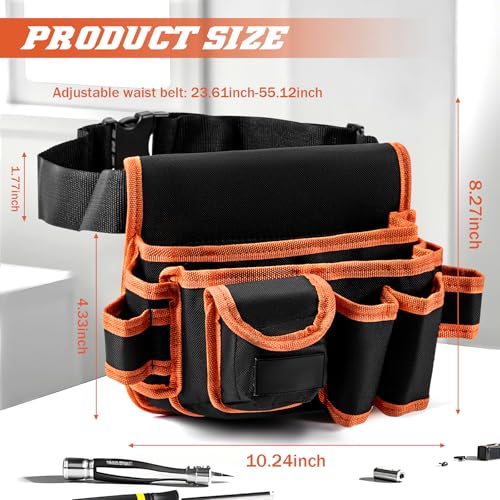 Ultra-Thick Men's Tool Belts Fits Waist 31¡±to 52¡± Adjustable Oxford Work Pouch with 15 Durable Pockets, Ideal for Repair & Electrical Work (Red, Extra Large)
