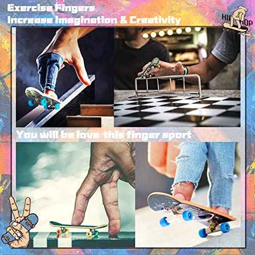 Finger Skateboards Kit - 11 PCS Finger Boards for Kids, Fingerboard Ramps Toys Set with LED Skateboard, Screwdriver - Bigger Ramp for Finger Board Training