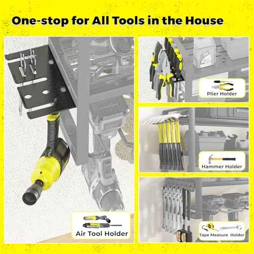 KAFAHOM Power Tool Organizer-8 Drill Holder Wall Mount£¬Tool Organizer and Storage rack for Garage Organization£¬ Heavy Duty Metal Tool Shelf with Air tool/Screwdriver/Hammer/Plier Holder