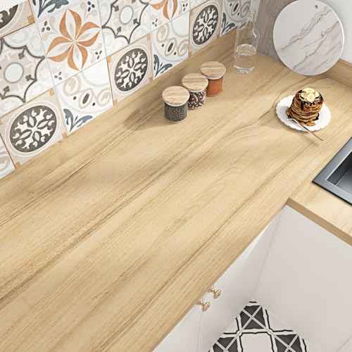 Light Brown Wood Grain Contact Paper Removable Light Wood Contact Paper for Countertops Cabinets Waterproof Kitchen Countertop Peel and Stick Wooden Wallpaper Faux Oak Vinyl Wrap 15.8" x 80"