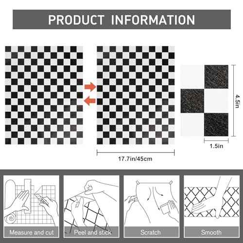 Black and White Contact Paper Mosaic Checkered Peel and Stick Wallpaper Lattice Self Adhesive Waterproof Vinyl Roll for Bathroom Kitchen Backsplash Cabinets Shelf Liners Drawers 17.3"x80"