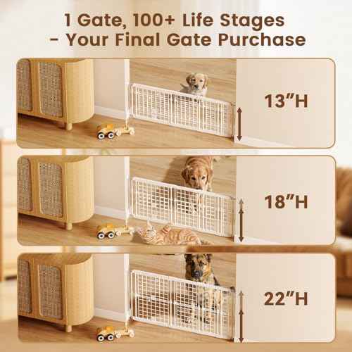 Adjustable Dog Gate - 13-22 Inch Height, 18-43 Inch Width Extension - No Drill Pet Gate for Doorways, Stairs, Puppies - Heavy Duty Metal Safety Gate