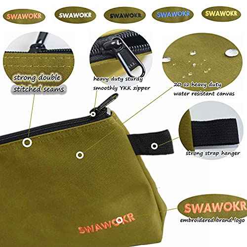 5 Pack 20 oz Canvas Tool Zipper Bags - Heavy Duty Utility Tool Pouch - Water Resistant Multi-Purpose Organizer Tote Bags 12.75 X 8 X 2.25 inch Spacious Storage Pouches with Dependable YKK Zippers