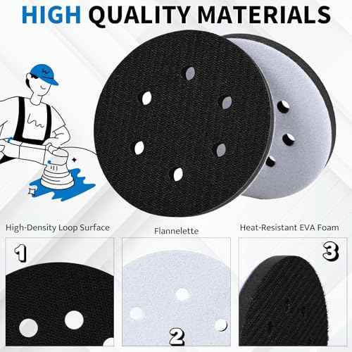 6 Inch 6 Holes Foam Sanding Pads 2 Pack Interface Pad Hook and Loop Sponge Cushion Buffer Backing Pad for Orbital Sander