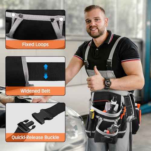 Tool Belt, Magnetic Tool Pouch with 26 Pocket Tool Belts for Men Heavy Duty Tool Pouch Bag, Detachable Tool Bags for Carpenter, Electrician, Woodworker, Construction