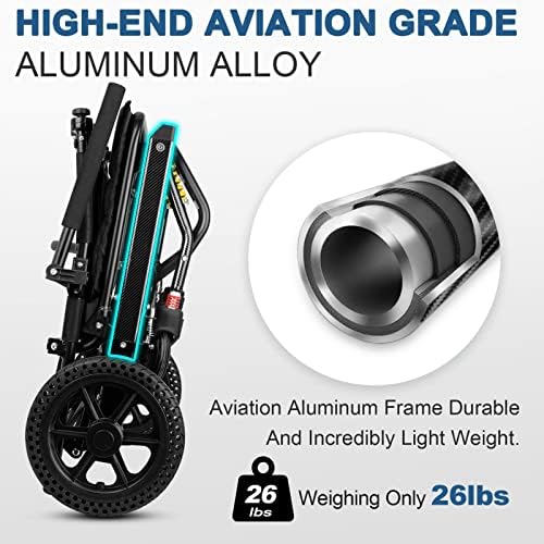 Transport Wheelchair Lightweight Foldable, Extra-Large Spring Shock Absorbers,All-Terrain Transport Chair, Upgraded Brakes Wheelchairs for Adults, Waterproof Travel Wheelchair