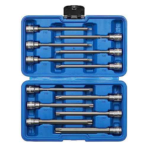 EMENTOL 12PCS 3/8" Drive Extra Long Torx Bit Socket Set, CR-V, S2 Steel, 5.9" Length Star Bit Socket Set, T10 - T60