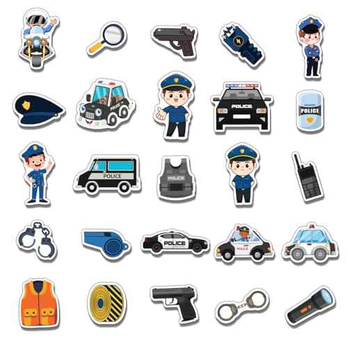 Pack 50 Pcs Police Stickers for Water Bottles Waterproof Laptop Luggage Helmet Computer Scrapbooking Teens Adults Girls Boys Cute Funny Aesthetic Sticker Packs Small Vinyl Decals