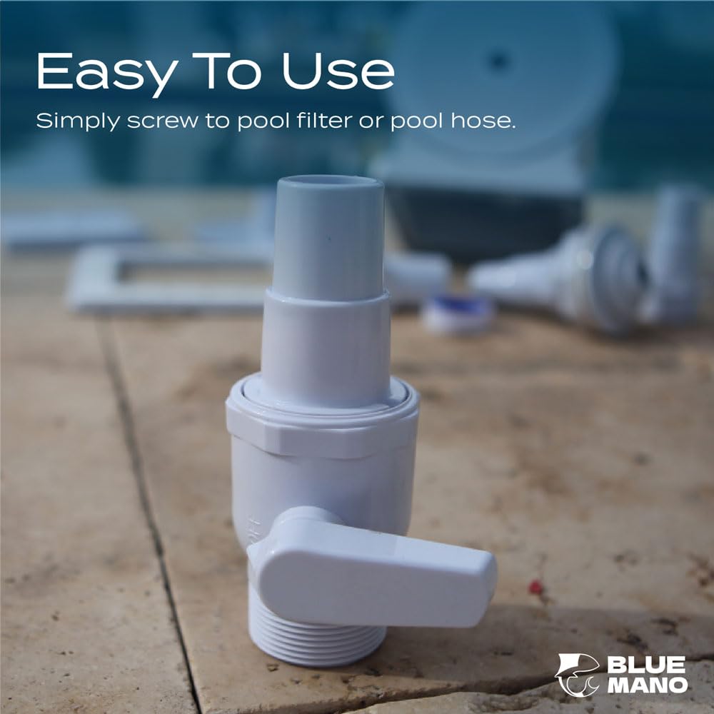 Blue Mano Upgrade 2-Way Ball Valve, 1.5" MIP x 1.25" MIP Pool Shut Off Valve, Direct Replacement for Hayward SP0729 Valve & Most Above Ground Pool Filter Systems