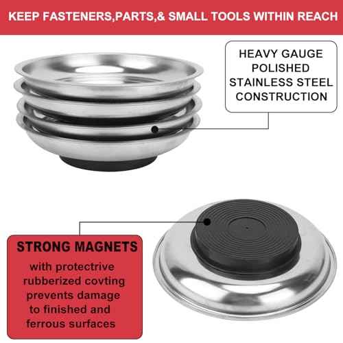 5 PCS 6 Inch Round Magnetic Parts Trays, Stainless steel 6 Inch Magnetic Tray, Magnetic Parts Tray, by GENHAKON