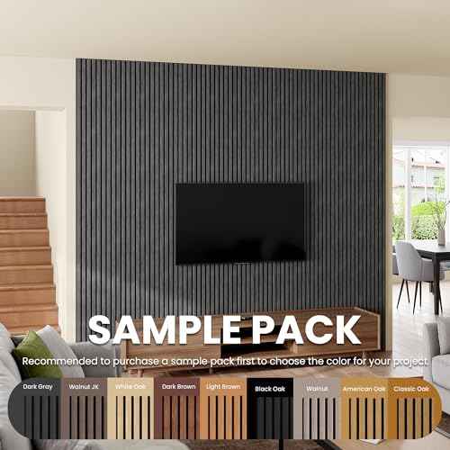 Smartstandard Sample Acoustic Wood Wall Panels, Soundproof Wall Panel, 3D Fluted Wood Slat Paneling for Wall and Ceilings, Classic Dark Gray, Sample Pack