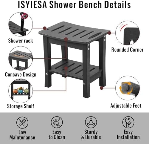 HDPE Waterproof Shower Bench,Shower Seats for Adults Shaving Legs,Shower Stool for Inside Shower 300 Lbs Capacity Black