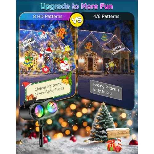 Christmas Projector Lights Outdoor Waterproof, 10 Slides x 8 Bright HD Patterns, Firefly & Ocean Wave Effects, Timer Snowflake Light Projector for House Yard Xmas New Year Valentine¡¯s Thanksgiving
