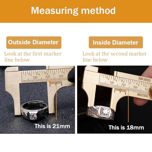 Brass Pocket Caliper with Double Scale Sliding Gauge Bead Measuring Tool Millimeter Gauge Mini Brass Vernier Caliper, Gold Ruler for Measuring Jewelry (100mm), 1 Pack