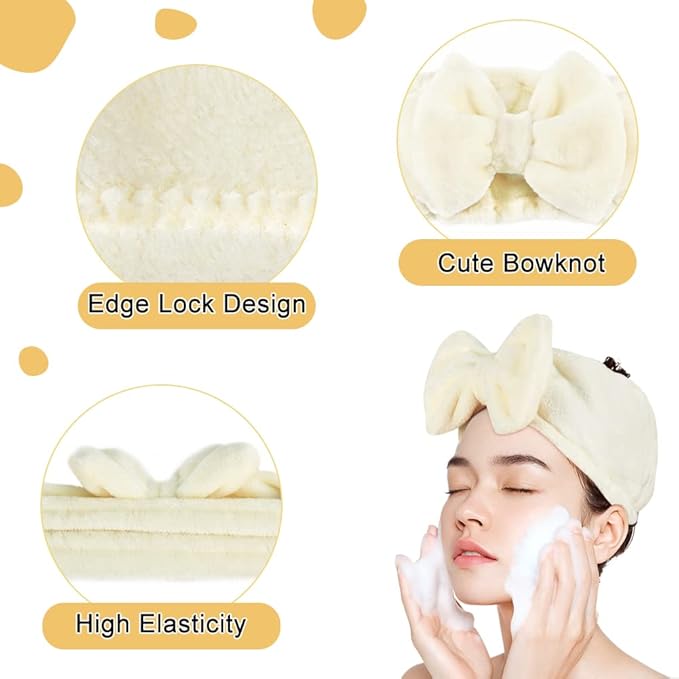 Shintop Spa Headband Soft Carol Fleece Makeup Headband with Cute Bow Elastic Hairand for Washing Face Skincare Facial Mask Bath GiftÃ¯Â¼ÂCreamy WhiteÃ¯Â¼Â