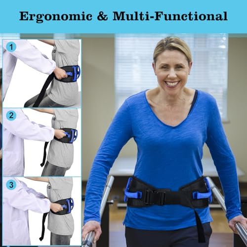 supregear Gait Belt - Anti-Slip Transfer Aid with 7 Handles and Quick-Release Buckle, Perfect for Senior Care, Black