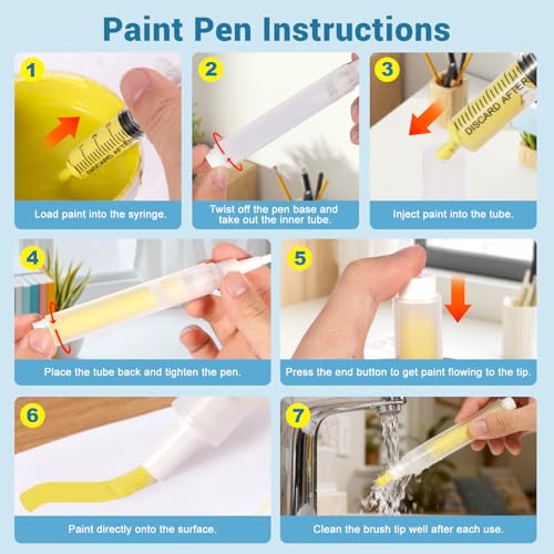 Touch Up Paint Pen Set 3PCS Refillable Paint Touch Up Pens Fillable with Pointed, Round & Flat Tips Multi-Surface Brushes for Walls, Furniture, Cabinets, Wood, and DIY Projects