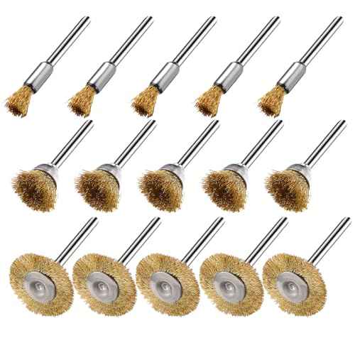 15 Pieces Copper Wire Brushes, Wire Brush Wheel, Mini Brass Brushes for Dremel Rotary Tools (1/8 Inch Mandrel)