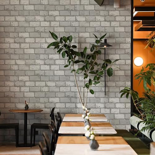 JiffDiff Brick Wallpaper Peel and Stick, Removable Vintage Self Adhesive Wallpaper Renter Friendly Textured Stick on Wallpaper Contact Paper £¨17.3" x 120" Gray Brick£©