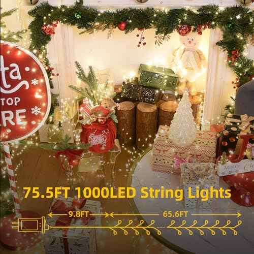 Fairy Lights Plug in 65Ft 1000LED Warm Christmas Garland Lights with Timer Remote Waterproof Firecracker Twinkle Cluster String Light for Bedroom Wreath Party Wreath Tree Decor Green Wire