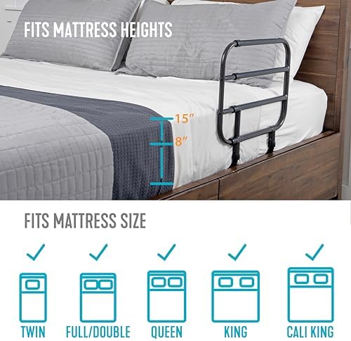 Able Life Bedside Extend-A-Rail, Adjustable Senior Bed Safety Railing and Stand Assist Grab Bar, Extendable Guardrail for Seniors and Elderly Adults, ASTM Safety Approved Bedrail