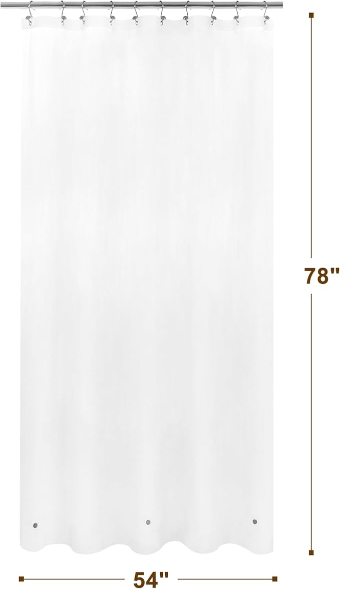 Barossa Design 54" x 78" Frosted Stall Shower Curtain Liner with 3 Magnets - Waterproof PEVA Shower Liner for Bathroom Stall, PVC Free, Metal Grommets - Frost, 54x78