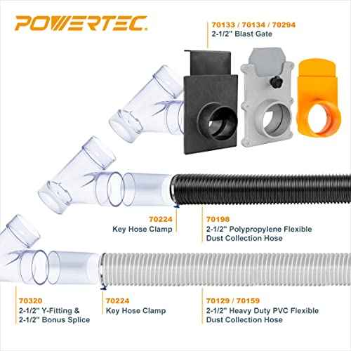 POWERTEC 2-1/2 Inch ID Y Fitting for 2-1/2 Inch OD Dust Collection Pipes, Adapters and Fittings with Splice for 2 1/2 Inch ID Dust Collection Hose Connector, 2 sets (70320-P2V)