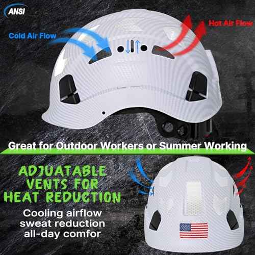 Carbon Fiber Pattern Hard Hats - Construction OSHA Approved Hard Hat,ANSI Z89.1 Type 1 Class C Adjustble Vented Safety Helmet for Men Women,6-Pt Suspension Low Profile Hard Hat with Chin Strap Cascos