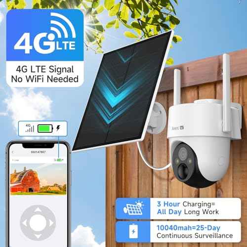 ARENTI 4G LTE Cellular Security Camera 2K, Solar Powered Live Feed Camera Outdoor Wireless for Home Security, Color Night Vision, 360¡Æ PTZ No WiFi Needed, PIR Sensor 2 Way Talk (Includes SIM Card)