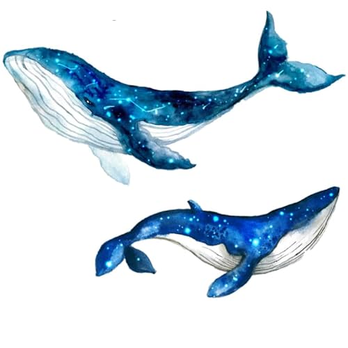 38"W Large Blue Whale Wall Decals - Peel & Stick for Kids Bedroom Decor