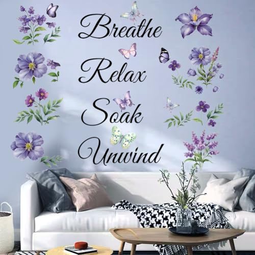 Vinyl Wall Decal Inspiration Quotes Breathe Relax Soak Unwind Wall Sticker Art Letters Sayings Living Room D?cor Lettering for Bathroom Bedroom Living Room