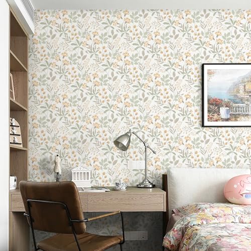 Rugreat Modern Floral Wallpaper Peel and Stick Boho Leaf Flower Contact Paper for Cabinets Self Adhesive Removable Wallpaper for Bathroom Waterproof Botanical Contact Paper Colorful 78.8inL 17.3inW