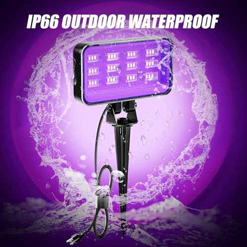 30W Halloween Black Light Spotlight Outdoor High Power LED Outdoor Black Light Spot Lights IP66 Waterproof Blacklight Spotlight 395nm Blacklight Spot Lights with Plug for Glow Party (2 Pack)