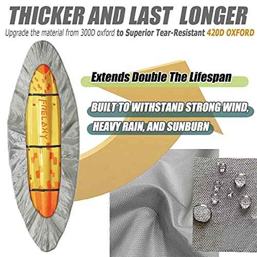 Frelaxy 420D Kayak Cover, Heavy Duty Waterproof UV Resistant Kayak Covers for Outdoor Storage, Ultra Strong Canoe Storage Dust Cover, Great for Indoor & Outdoor 9.8-13.5ft