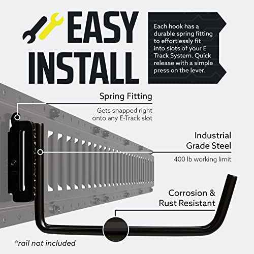 DC Cargo - Extended Flat J Hook E Track Ladder Hooks (4 Pack) - Shed, Garage Wall Hanger Accessories - Storage Hangers for Ladders, Large Tools & Equipment - Heavy Duty Organize Holder Mount