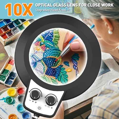 Helping Hands Soldering Station, 10X Magnifying Glass with Light and Stand, Infinite Color Stepless Dimming, 12 * 8 Inches Non-Slip Metal Base Magnifier Lamp for Welding Repair Hobby Craft
