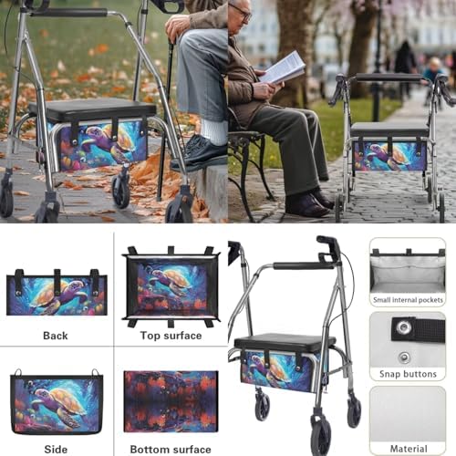 LedBack 3 Piece Set Walker Accessories Sea Turtle Print Walker Seat Cover Soft Rollator Seat and Back Rest Covers Underseat Pouch Tote for Rolling Walkers