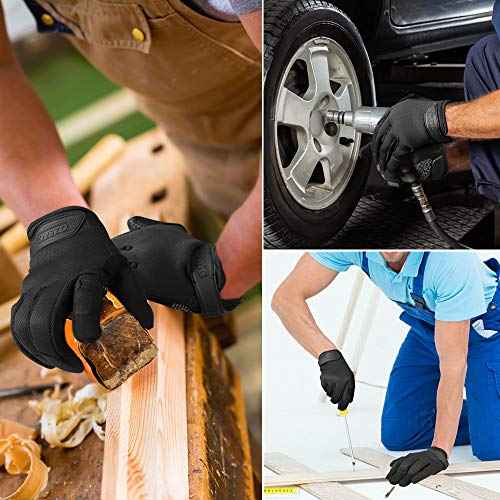 OZERO Men's Utility Work Gloves: Touch Screen Mechanic Working Gloves - Breathable Flexible Grip Heavy Duty, Black, S/M/L/XL
