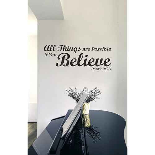 Christian Bible Verse Wall Decals,All Things are Possible if You Believe -Mark 9:23 Prayer Wall Stickers,Religious Scripture Blessed Lettering Vinyl Removable Wall Decor for Home School Office