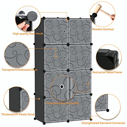 C&AHOME Cube Storage Organizer with Doors, 8-Cube Shelves, Closet Cabinet, DIY Plastic Modular Bookshelf, Storage Shelving Ideal for Bedroom, Living Room, 24.8" L ¡¿ 12.4" W ¡¿ 48.4" H Black UGSHS3008A