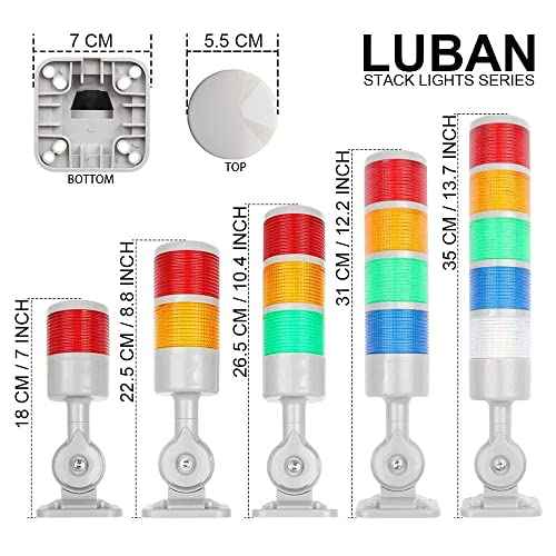 Led Signal Tower Stack Lights, Industrial Warning Column Lamp, Andon With Rotatable Base, Steady/Flashing Switchable, 12V 24V DC (3-Layer, With Buzzer)