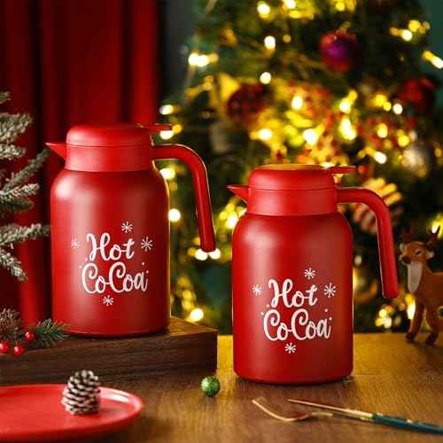 LemonRoad 2 Pcs 68 oz Hot Chocolate Dispenser Red Cocoa Drink Dispenser Christmas Cocoa bar Thermal Coffee Carafe for Hot Drinks Chocolate Tea Beverage for Party Supplies