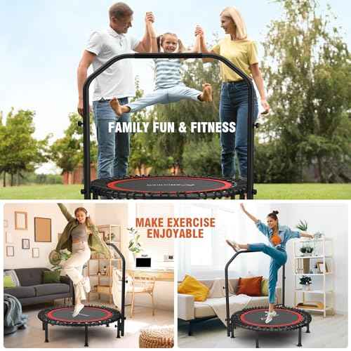 Bungee Rebounder Trampoline,ANCHEER 40/48" Foldable Fitness Trampoline with 4 Level Adjustable Handlebar, 450-550LBS Capacity, Resistance Ropes&Upgraded Bungees Safe for Home/Cardio,Indoor/Outdoor