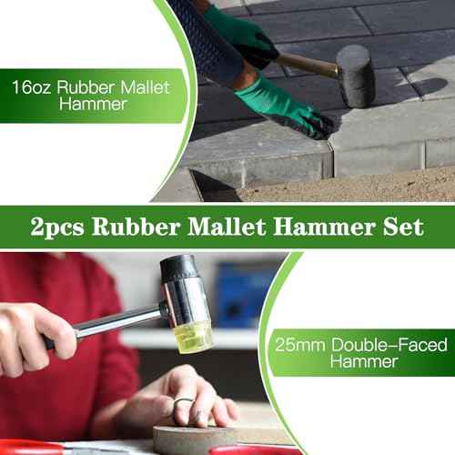 2pcs Mallet Set, 16oz & 25mm Double-Faced Soft Rubber Mallet, for Flooring, Woodworking, Furniture Repair