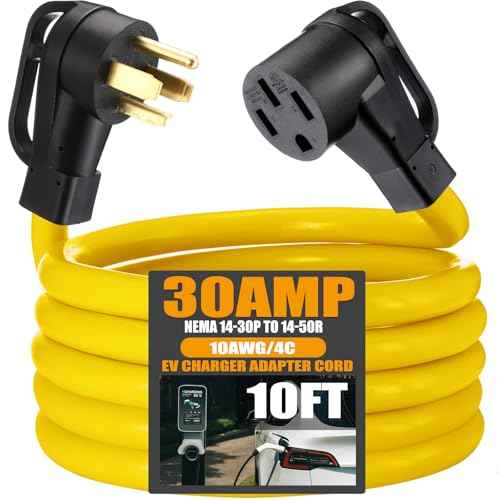 10FT EV Charger Adapter Cord Compatible with NEMA 14-30P to 14-50R, 30 Amp 4 Prong Dryer to 50 Amp EV for Level 2 Charging, Only for 4 Prong New Dryer Outlet, STW 10 AWG/4C, ETL Listed