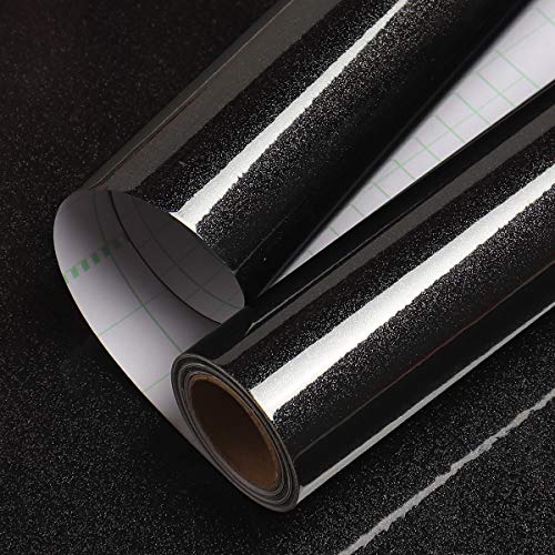 Livelynine Glossy Black Contact Paper Peel and Stick Kitchen Wallpaper Waterproof Cabinets Bathroom Peel and Stick Cabinet Covering Black Vinyl Wrap Sticky Desk Dresser Counter Top Covers 15.8x78.8