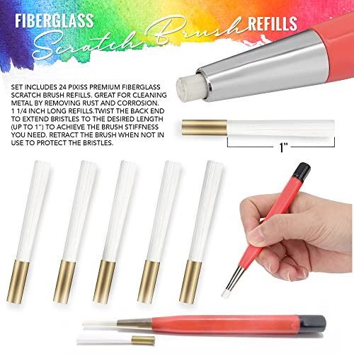 Pixiss Scratch Brush Refills, 24 Pack, Premium Fiberglass, Jewelry Making, Metal Polishing, and Finish Refills