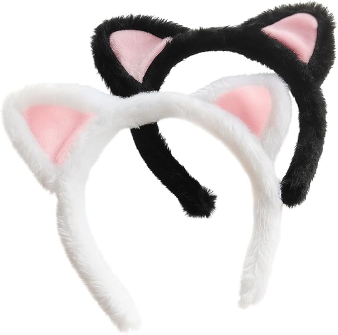 Cat Ears Headband 2Ã¢ÂÂPack Ã¢ÂÂ Plush Fuzzy Headbands for Cosplay, Makeup, Yoga, Spa & Photo Props Ã¢ÂÂ One Size Fits Most