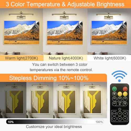 LED Picture Lights for Wall Rechargeable, Battery Operated Art Light for Paintings Wireless,15.7inch Antique Bronze Gallery Light for Artwork
